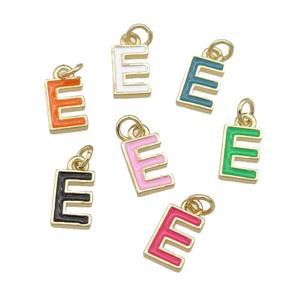 copper Letter-E pendant with enamel, mixed, gold plated, approx 8-9mm