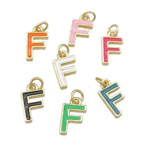 copper Letter-F pendant with enamel, mixed, gold plated, approx 8-9mm