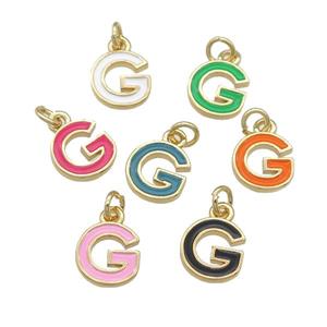 copper Letter-G pendant with enamel, mixed, gold plated, approx 8-9mm