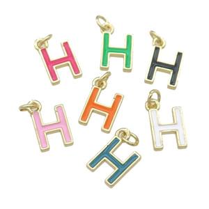 copper Letter-H pendant with enamel, mixed, gold plated, approx 8-9mm