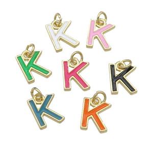 copper Letter-K pendant with enamel, mixed, gold plated, approx 8-9mm