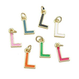 copper Letter-L pendant with enamel, mixed, gold plated, approx 8-9mm