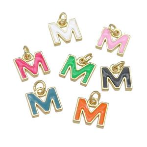 copper Letter-M pendant with enamel, mixed, gold plated, approx 8-9mm