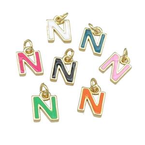 copper Letter-N pendant with enamel, mixed, gold plated, approx 8-9mm