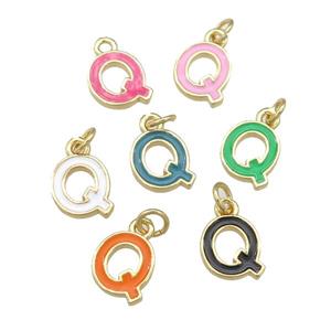 copper Letter-Q pendant with enamel, mixed, gold plated, approx 8-9mm