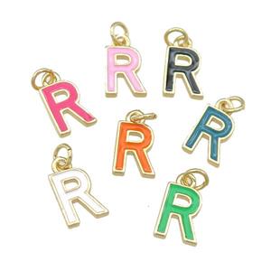 copper Letter-R pendant with enamel, mixed, gold plated, approx 8-9mm