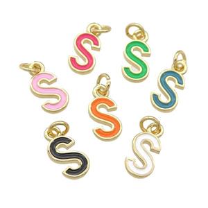 copper Letter-S pendant with enamel, mixed, gold plated, approx 8-9mm