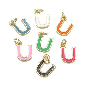 copper Letter-U pendant with enamel, mixed, gold plated, approx 8-9mm