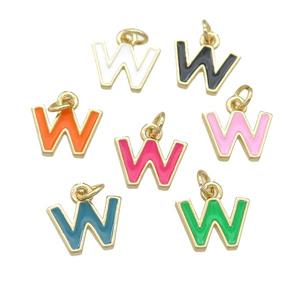 copper Letter-W pendant with enamel, mixed, gold plated, approx 8-9mm