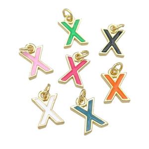 copper Letter-X pendant with enamel, mixed, gold plated, approx 8-9mm