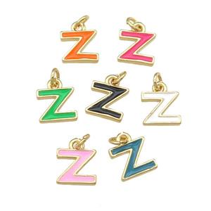 copper Letter-Z pendant with enamel, mixed, gold plated, approx 8-9mm