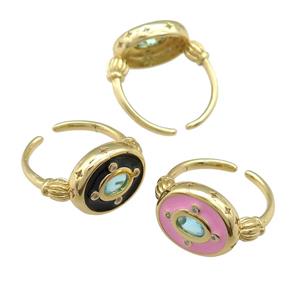 copper Rings with enamel, gold plated, mixed, approx 13-16mm, 18mm dia