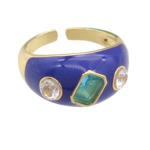 copper Rings paved zircon with purple enamel, gold plated, approx 11mm, 18mm dia