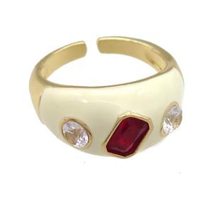 copper Rings paved zircon with white enamel, gold plated, approx 11mm, 18mm dia