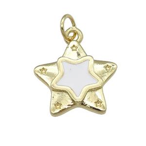 copper Star pendant with white enamel, gold plated, approx 16mm