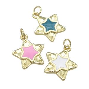 copper Star pendant with enamel, gold plated, mixed, approx 16mm
