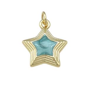 copper Star pendant with green enamel, gold plated, approx 15mm