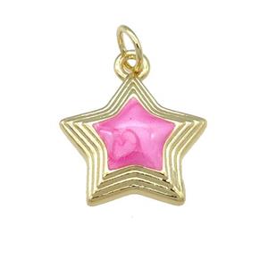 copper Star pendant with pink enamel, gold plated, approx 15mm