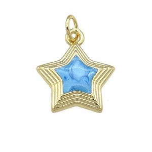 copper Star pendant with blue enamel, gold plated, approx 15mm