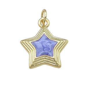 copper Star pendant with lavender enamel, gold plated, approx 15mm