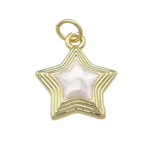 copper Star pendant with white enamel, gold plated, approx 15mm