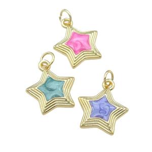 copper Star pendant with enamel, gold plated, mixed, approx 15mm
