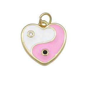 copper Taichi Heart pendant with pink enamel, gold plated, approx 14mm