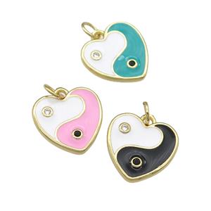 copper Taichi Heart pendant with enamel, gold plated, mixed, approx 14mm