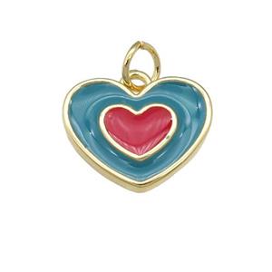 copper Heart pendant with teal enamel, gold plated, approx 12-15mm