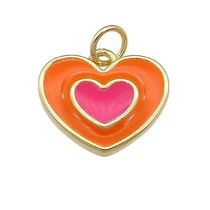 copper Heart pendant with orange enamel, gold plated, approx 12-15mm