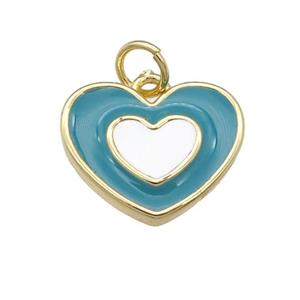 copper Heart pendant with teal enamel, gold plated, approx 12-15mm