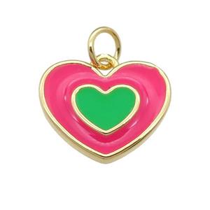 copper Heart pendant with hotpink enamel, gold plated, approx 12-15mm