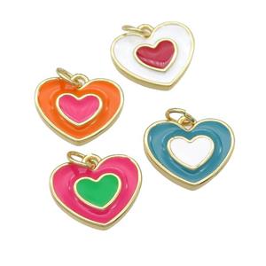 copper Heart pendant with enamel, gold plated, mixed, approx 12-15mm