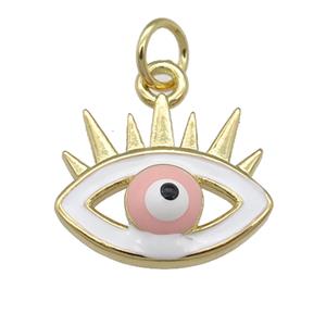 copper Evil Eye pendant with enamel, pink, gold plated, approx 12-15mm
