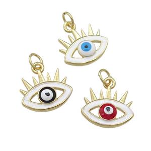 copper Evil Eye pendant with enamel, mixed, gold plated, approx 12-15mm