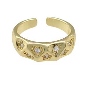 copper Ring paved zircon, gold plated, approx 7mm, 18mm dia