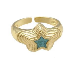 copper star Ring with green enamel, gold plated, approx 11mm, 18mm dia