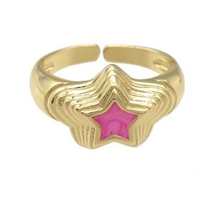 copper star Ring with pink enamel, gold plated, approx 11mm, 18mm dia