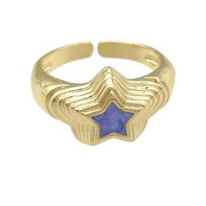 copper star Ring with lavender enamel, gold plated, approx 11mm, 18mm dia