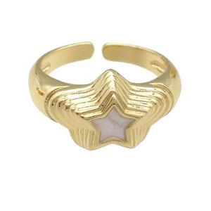 copper star Ring with white enamel, gold plated, approx 11mm, 18mm dia