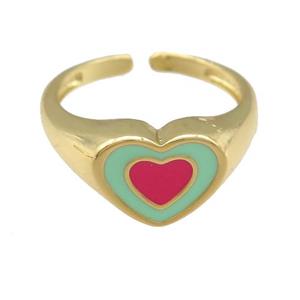 copper Ring with red enamel heart, gold plated, approx 9-11mm, 18mm dia