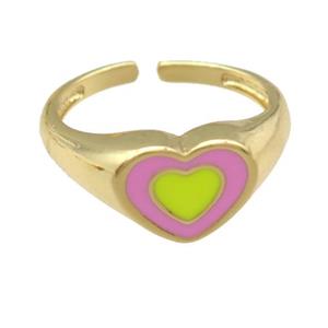 copper Ring with yellow enamel heart, gold plated, approx 9-11mm, 18mm dia