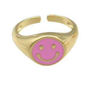 copper Ring with pink enamel emoji, gold plated, approx 11mm, 18mm dia