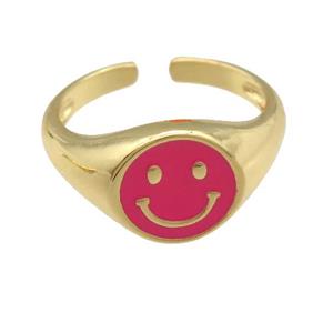 copper Ring with red enamel emoji, gold plated, approx 11mm, 18mm dia