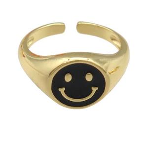 copper Ring with black enamel emoji, gold plated, approx 11mm, 18mm dia