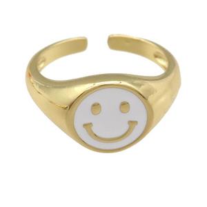 copper Ring with white enamel emoji, gold plated, approx 11mm, 18mm dia