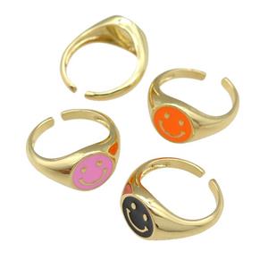 copper Ring with enamel emoji, gold plated, mixed, approx 11mm, 18mm dia