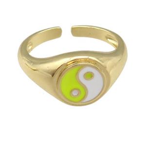 copper Ring with yellow enamel taichi, gold plated, approx 10mm, 18mm dia