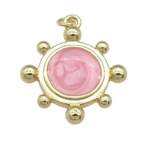 copper Tortoise pendant with pink enamel, gold plated, approx 22mm