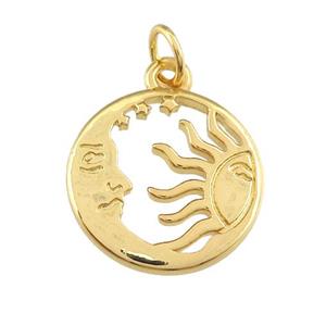 copper pendant with moon and sun, gold plated, approx 15mm